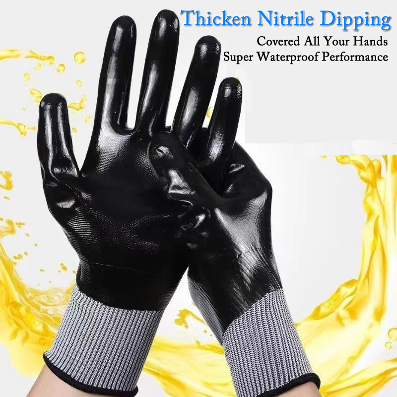 1 par de guantes antideslizantes impermeables, guantes de trabajo resistentes al aceite/agua recubiertos de nitrilo para reparación de jardín, guantes de seguridad para trabajo de pesca