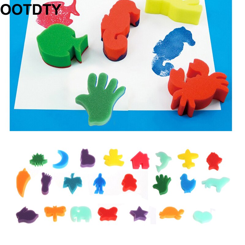 24Pcs Spons Set Kinderen Kids Art Craft Schilderen Diy Speelgoed Home Onderwijs School