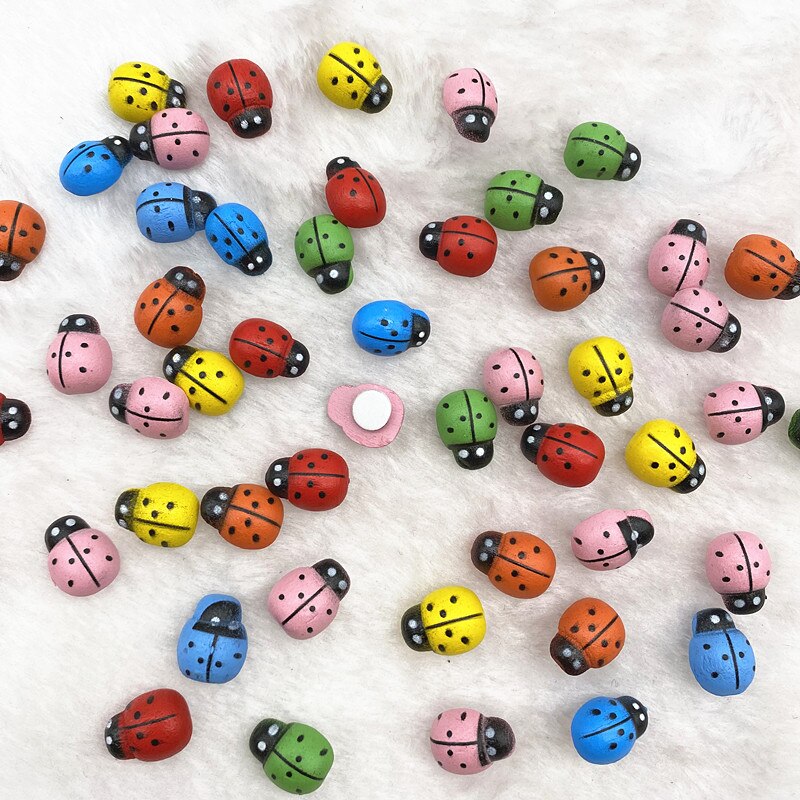 30 stk 9 x 13mm mini farget tre med lim marihøne bie bille gjør-det-selv barnas #39