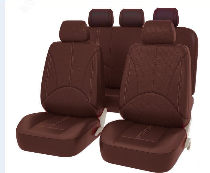 4 stk /9 stk universal auto sædebetræk til biler stol front bag nakkestøtte betræk 4 sæson bil pu læder sort brun: 9 stk. brun