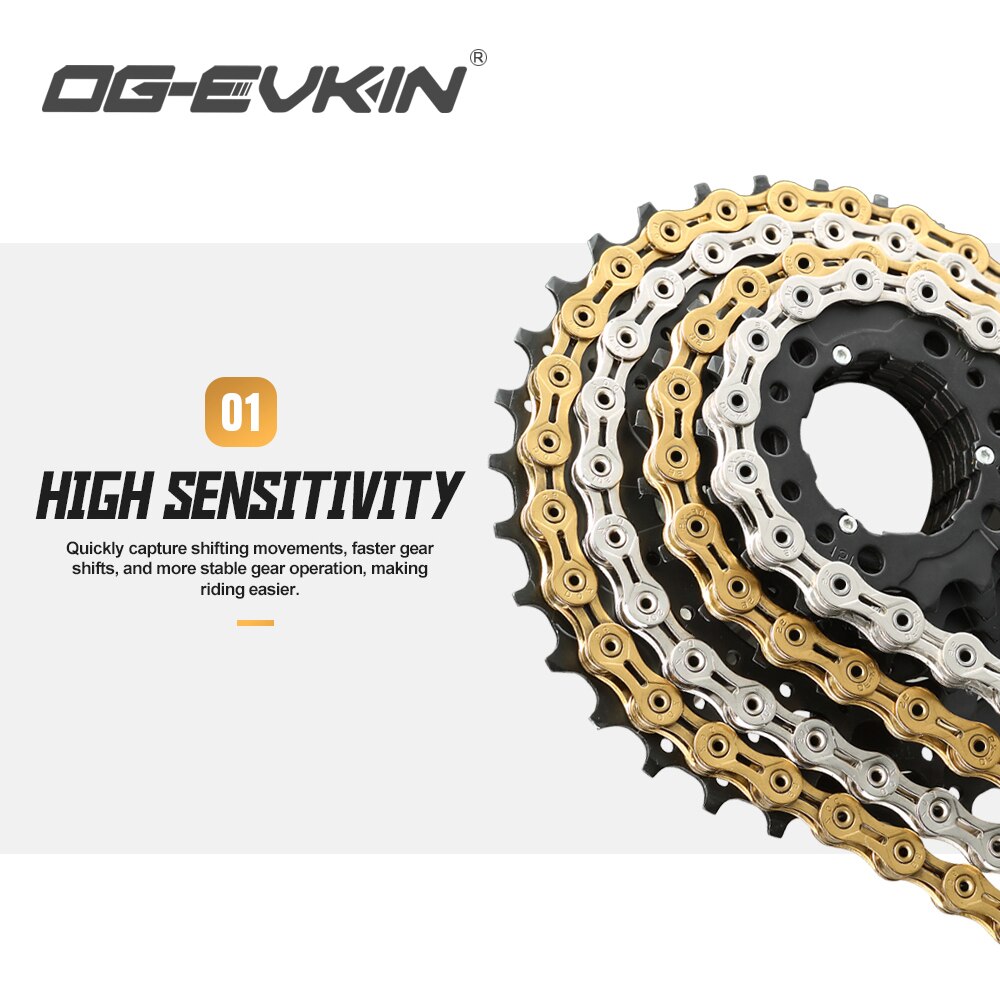 OG-EVKIN 9/10/11 Speed Bicycle MTB Chain Half/Full Hollow Bike Chain Mountain/Road Bicycle Chains 116 Quick Link Gold/Silver
