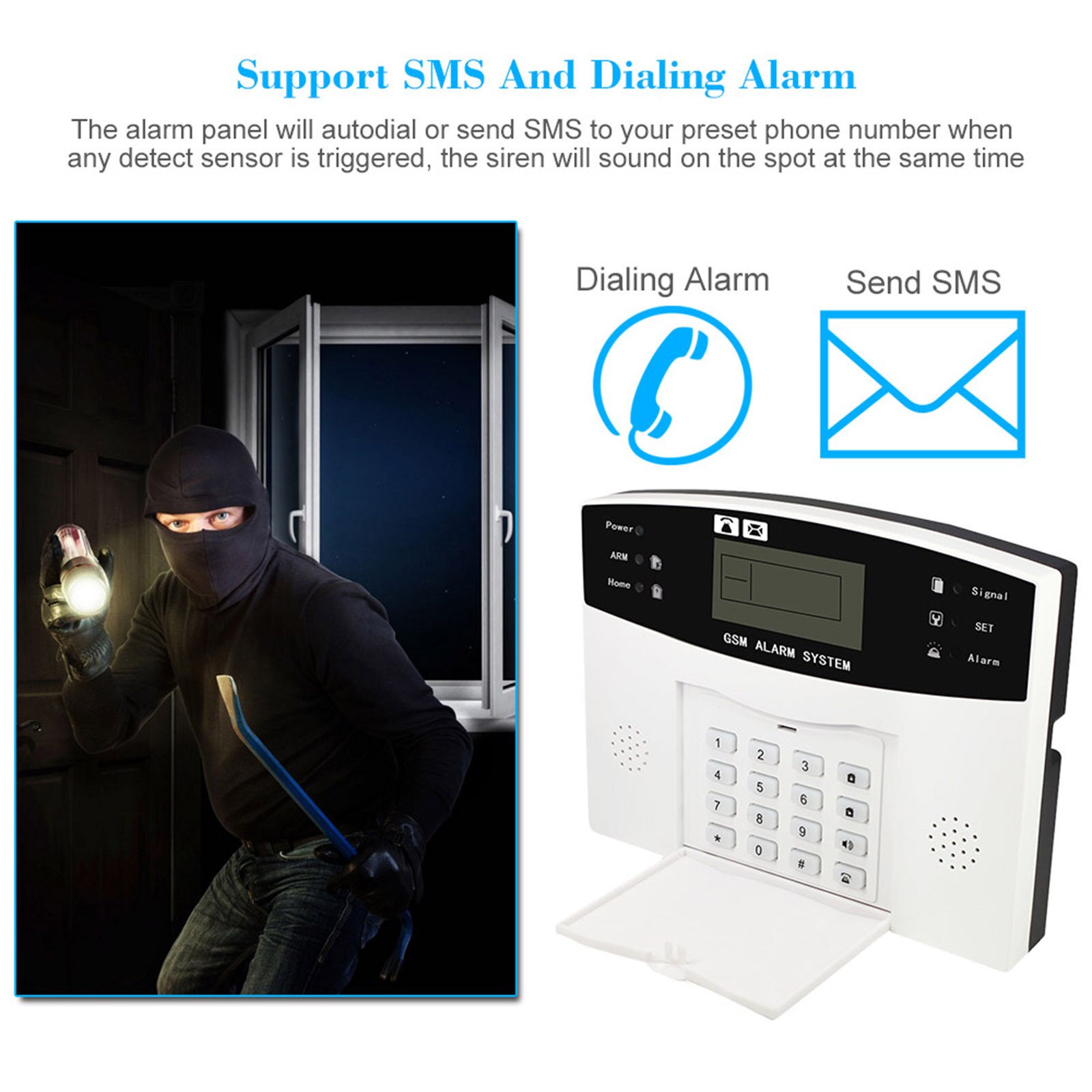 Wireless GSM SMS Home Burglar Security Alarm System Detector Sensor Kit Phone App Remote Control 433MHz