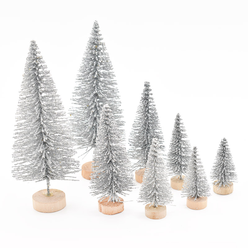 8Pcs DIY Christmas Tree Ornaments Sisal Silk Mini Pine Tree Christmas Decoration For Home Navidad Xmas Year Decor Kids: silver