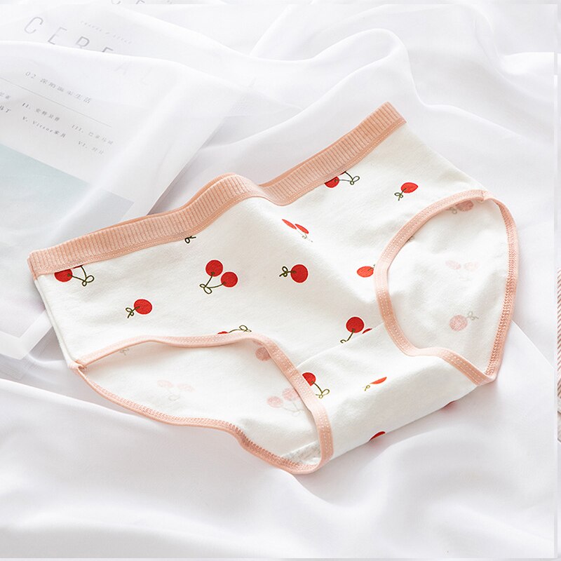 6 Stks/set Cartoon Cherry Bloemenprint Meisje Ondergoed Ademend Katoen Kruis Leuke Slips Midden Taille Driehoek Broek