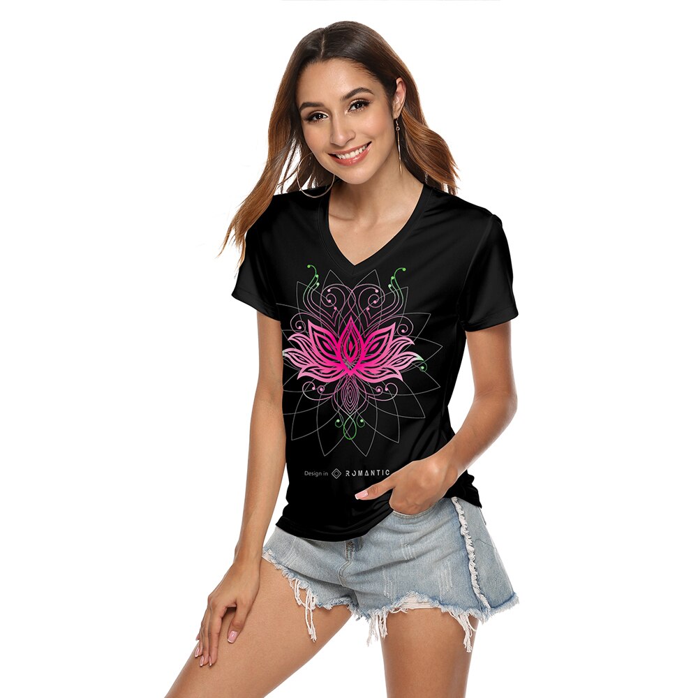 T-shirt noir pour femmes, hippies, JIGERJOGER, bleu teagen, ombré, Zen, bouddha, Mandala