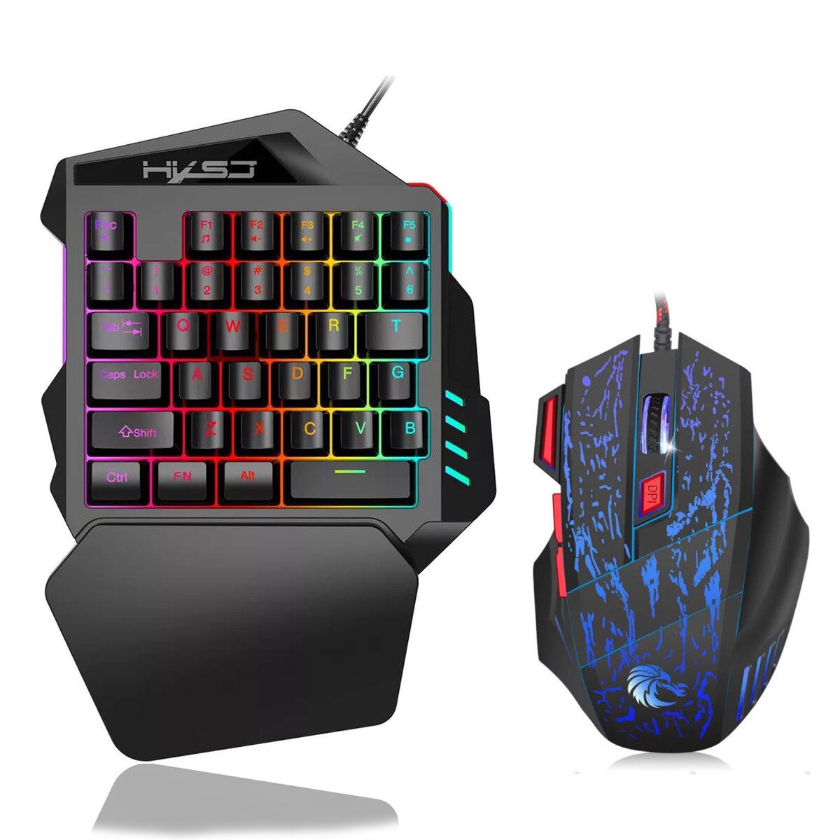 Teclado de una sola mano para videojuegos, juego de 35 teclas RGB retroiluminado, miniteclado portátil para PC, PS4, Xbox, Gamer para Win: V100  H300