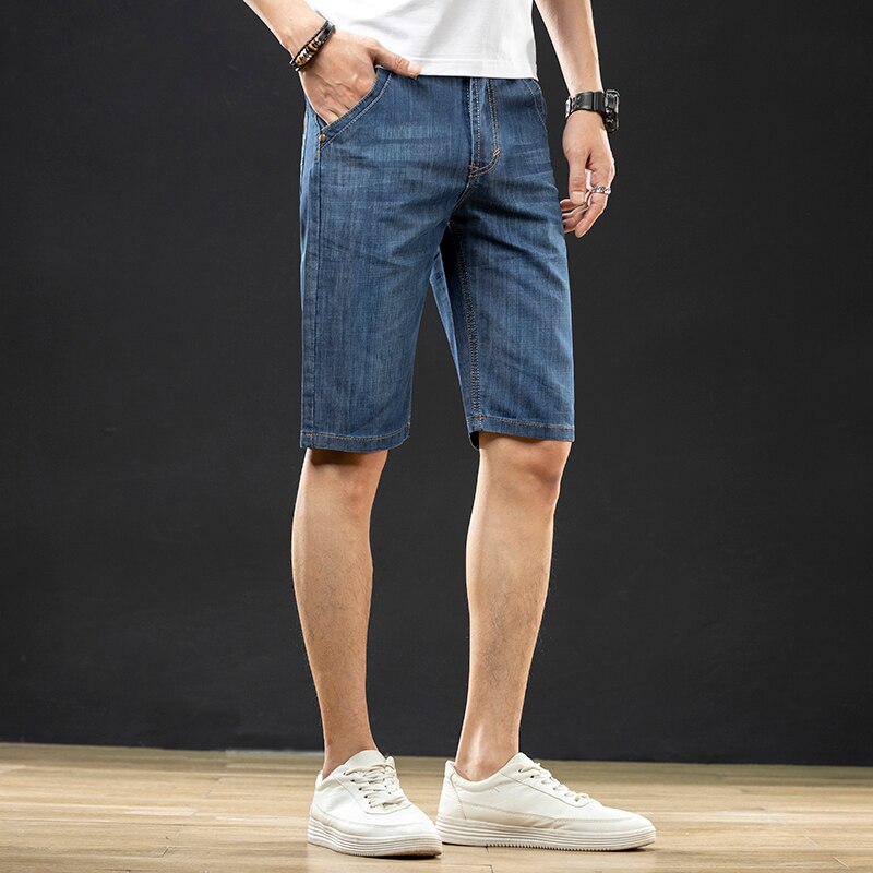 Pantalones cortos de mezclilla azul para hombre, Vaqueros cortos de corte Regular, estilo clásico, informal, de negocios, a la , combinan con todo, ropa de: Asia 40