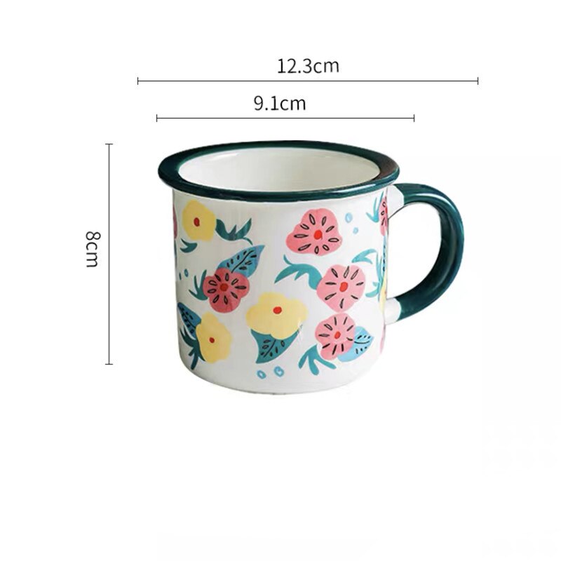 Nordic Ceramic Retro Coffee Mug Simple Small Flower Office Teacups Imitation Enamel Milk Juice Cup Household Drinkware: D