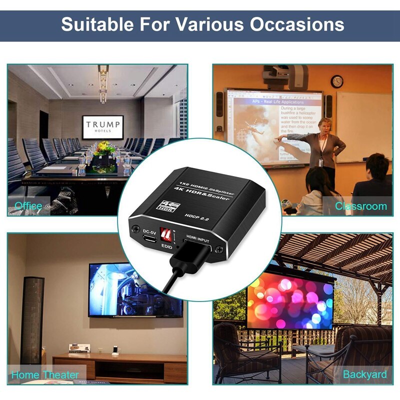 HDMI Splitter One Input Two Output 2.0 Audio Decoder 4Kx2K HD Video HDMI Switcher Smart EDID 1080P@60HZ(EU Plug)
