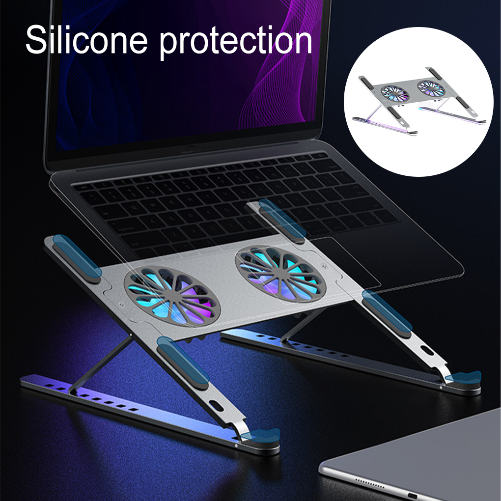 RGB Light Laptop Stand Cooling Fan Gaming Laptop Stand Aluminum Foldable Cooler for Notebook Laptop Macbook Adjustable Holder