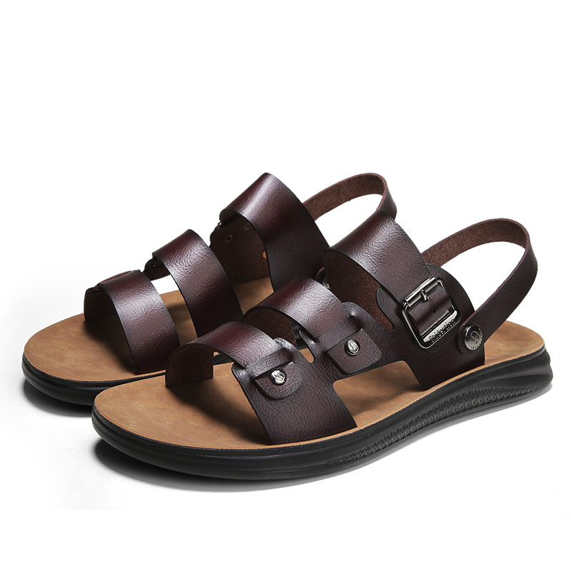 2022 Summer Sandals Men's Shoes Summer Open Toe Clip-on Breathable Solid Color Slippers Men's Shoes: dark brown / 39