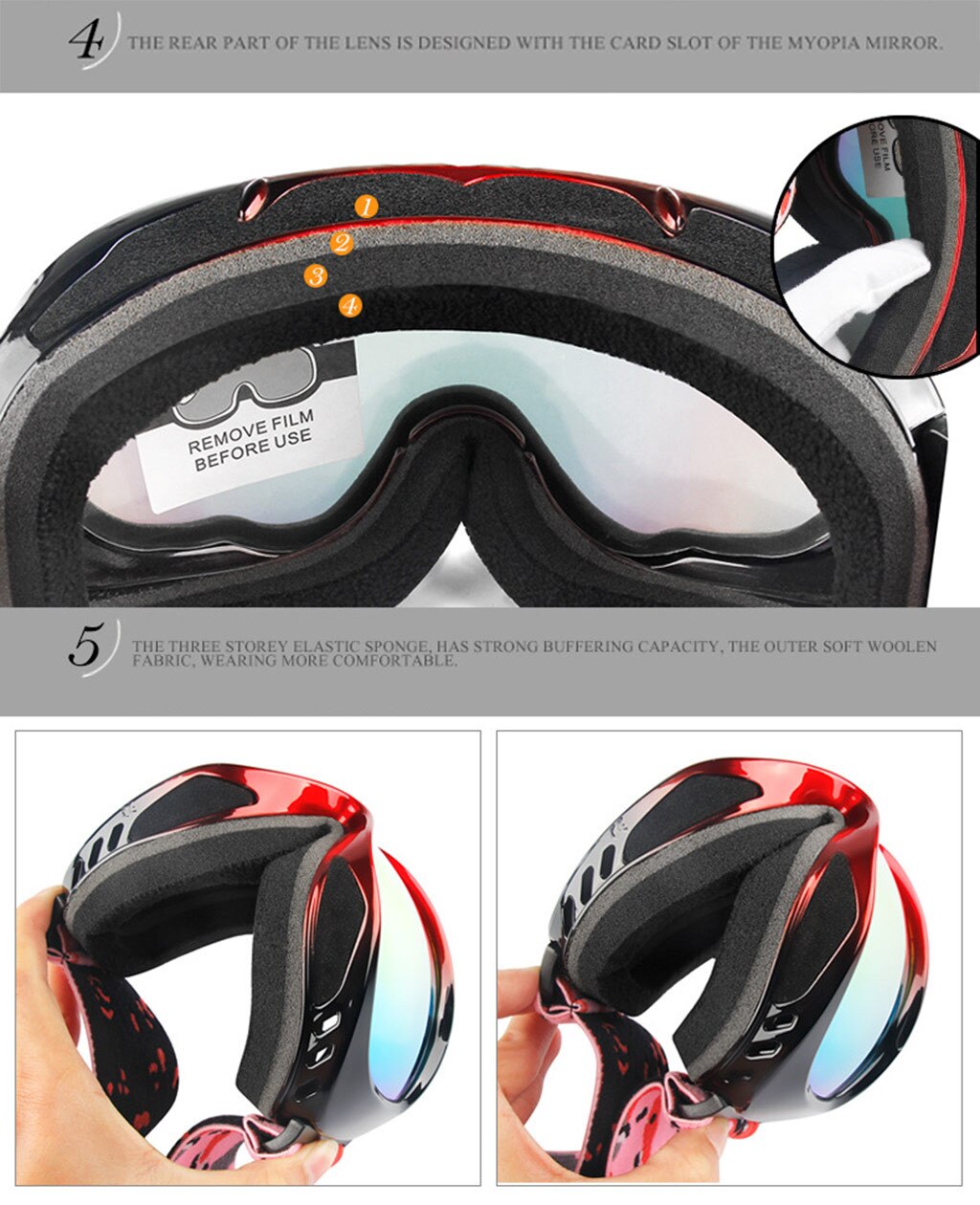ski goggles double layers lens anti-fog anti-UV Large frame ski glasses skiing snowboard Mens snow goggles
