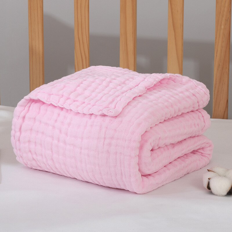 Babyfiltar nyfödd muslin swaddle 6 lager babyhandduk gasväv mjuk filt fast sängkläder set bomull sommartäcke: Rosa