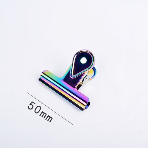 Rainbow Bulldog Clips Colorful Office Finishing Clip Stainless Steel Metal Receipt Folder Paper Document Binder Clips Raindrop: 50mm