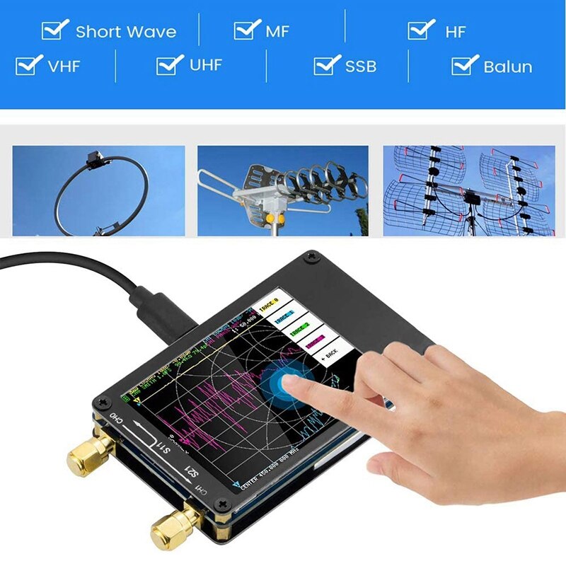 Analizador de red vectorial, Onda de pie 50KHz-900MHz de onda corta MF HF VHF UHF 2,8 pulgadas LCD Digital UHF Analizador de antena