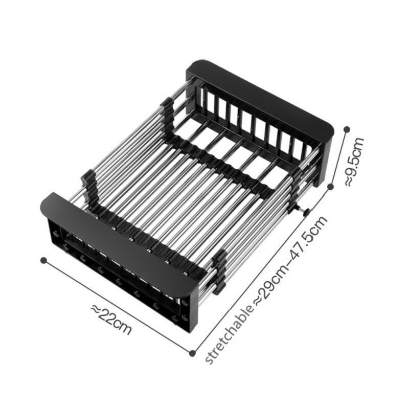 Égouttoir à vaisselle extensible en acier inoxydable, égouttoir réglable pour légumes et fruits, évier de cuisine: 04   L  black