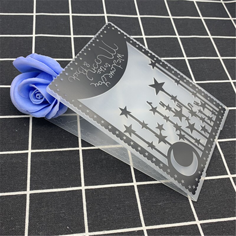 Rectangular lace border moon star hanging chain transparent plastic folding embossing board DIY handmade works background emboss