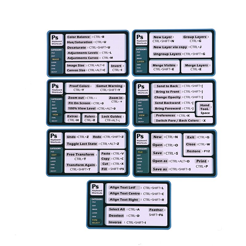 7pcs/pack Windows PC Reference Keyboard Shortcut Sticker Adhesive For PC Laptop Desktop Label Decorative Sticker