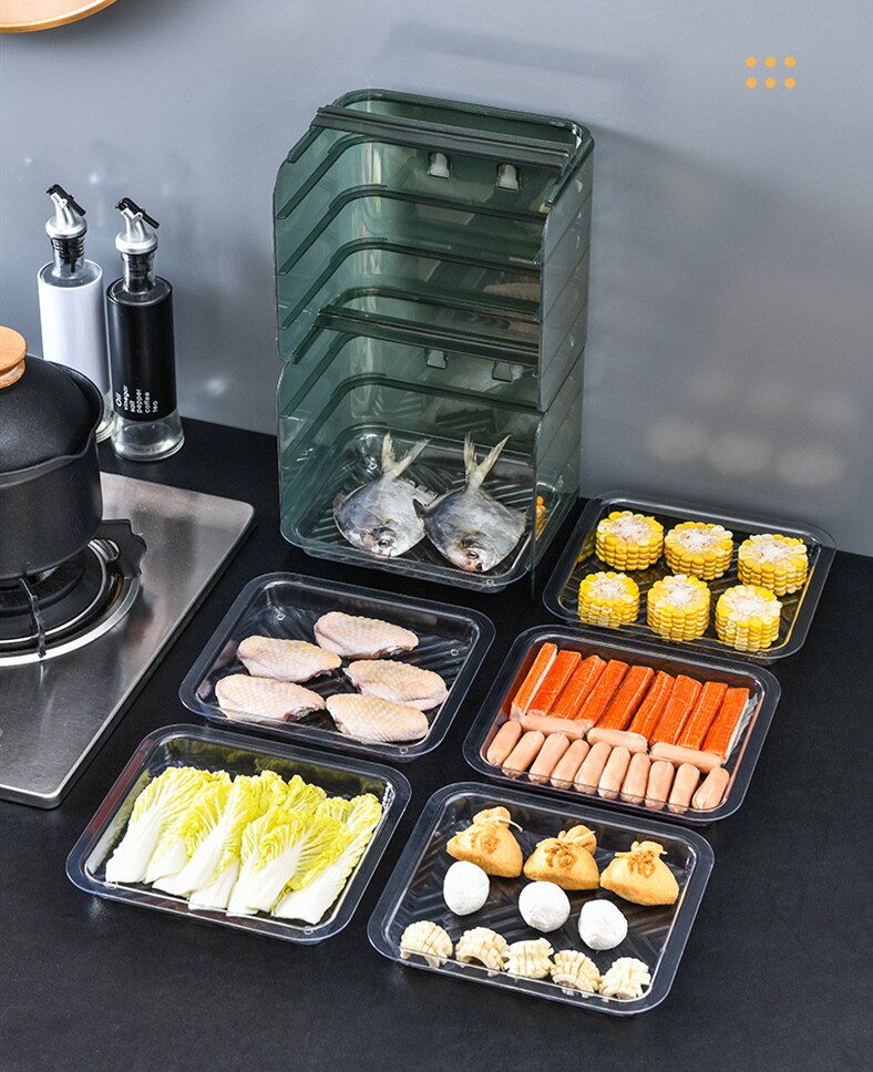 Kitchen Plate Organizer Stackable Cooking Dishes Drawer Tray 3Layer Fruit Vegetables Wall Mount Racks Storage Holder Stand Shelf