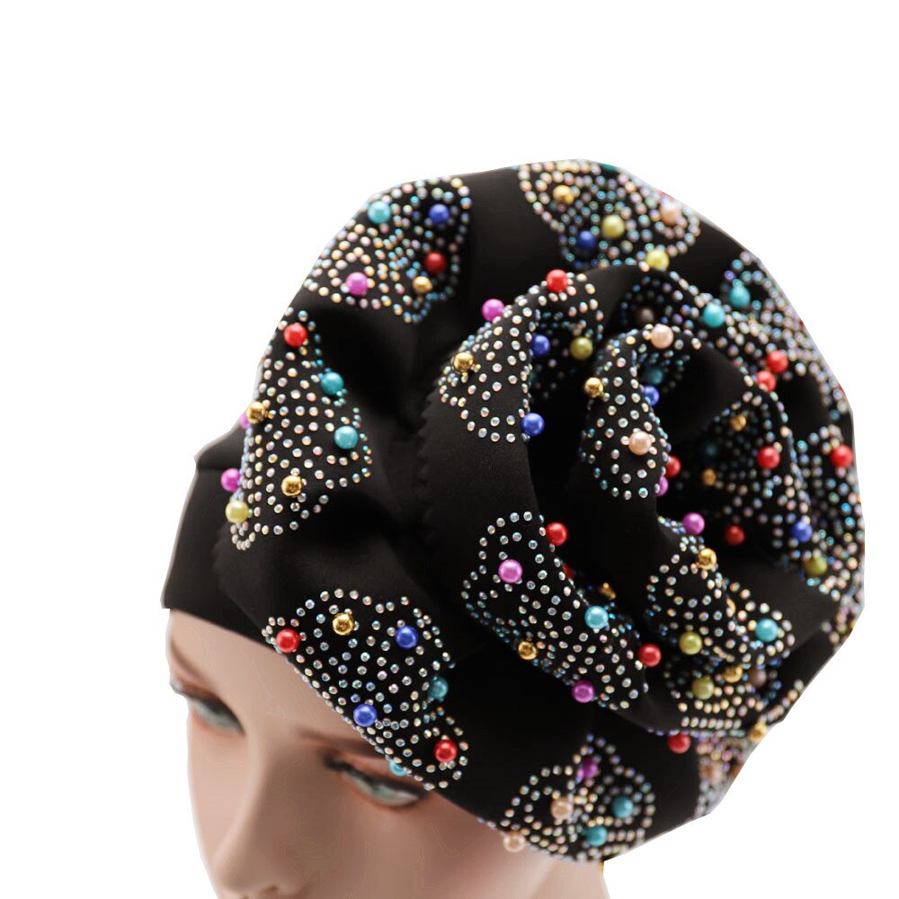 Kongeblå afrikansk gele aso oke headtie med sten og perler turban headtie wrapper 001 til bryllup