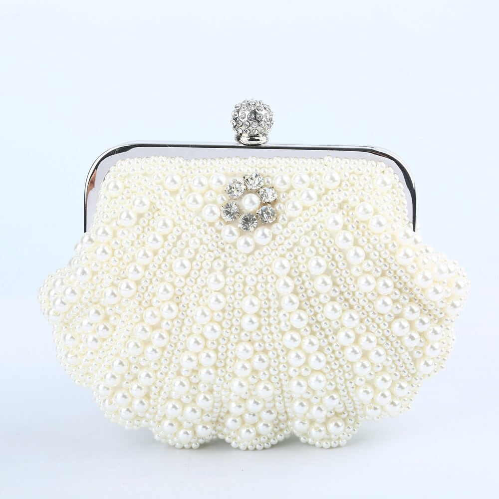 Luxury Pearl Shell Women Evening Bags Beaded Handmade Diamonds Chan Shoulder Messenger Bag Crystal Wedding Evening Bag