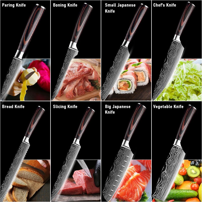 Kitchen Knives Set Sharp Chef Knives Japanese 7CR17 440C High Carbon Stainless Steel 4CR13 Boning Damascus