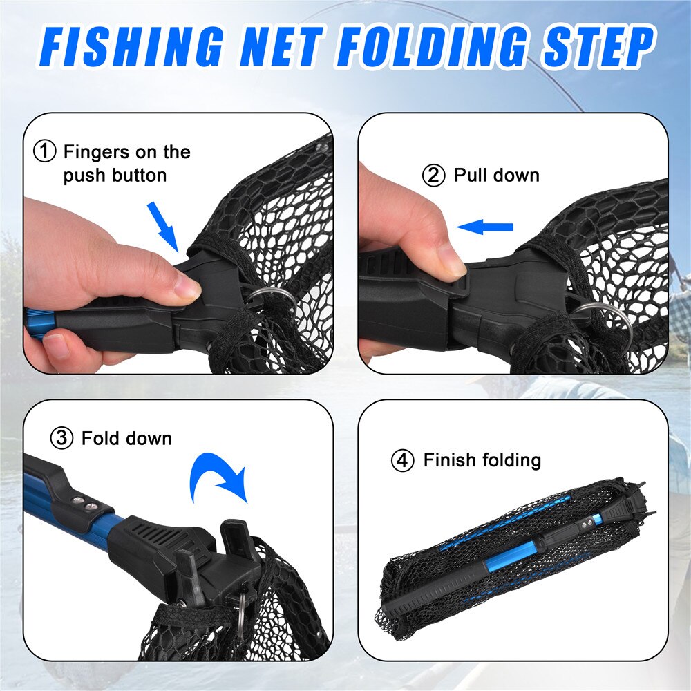 Portable Folding Landing Net Fishing Hand Nets 79/91CM Saltwater Retractable Telescopic Rubber Fishing Nets for Fly fishing