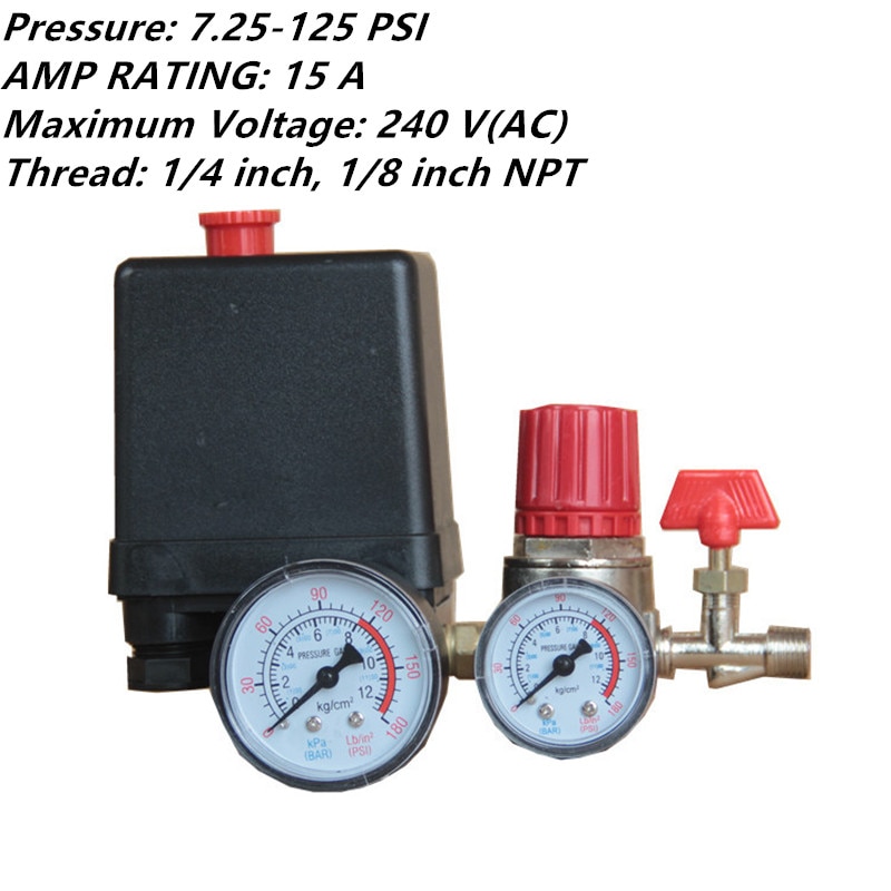 125 psi kleine luchtcompressor drukschakelaar bediening 15a 240v/ ac instelbare luchtregelklep compressor vier gaten