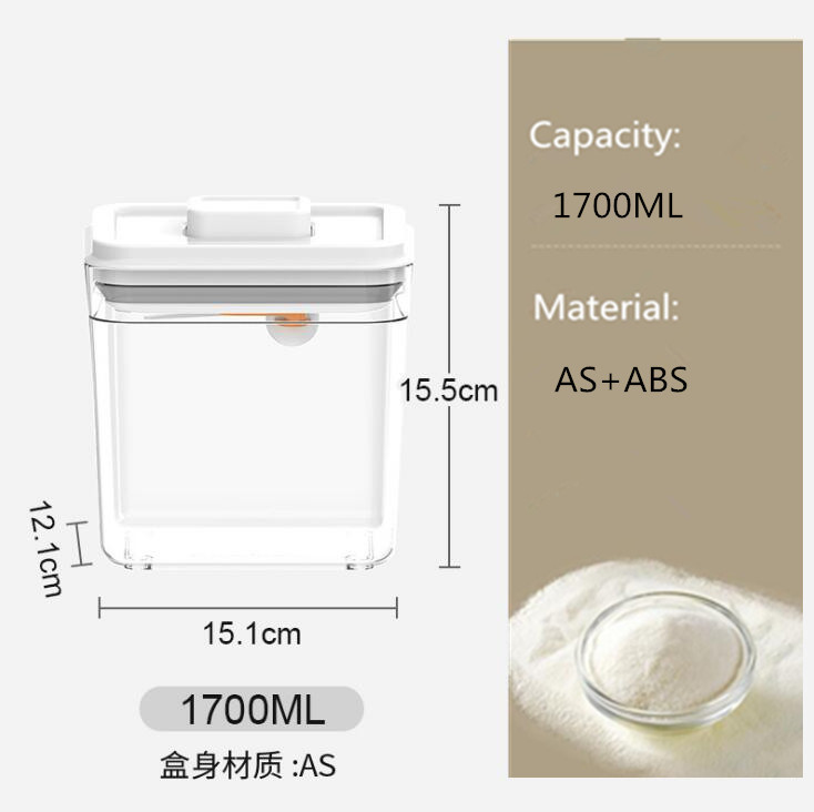 Plastic Sealed Canister Portable Large-capacity Milk Powder Cans Storage Jar Food Moisture-proof Storage Box Kitchen Container: 1700ML Square
