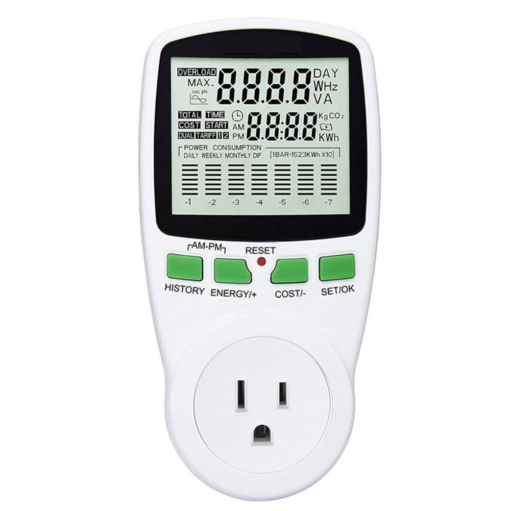 Ac Power Meter 220V Digital Wattmeter Eu Energy Meter Watt Monitoring Power Cost Map Measurement Socket Analyzer Universal: White