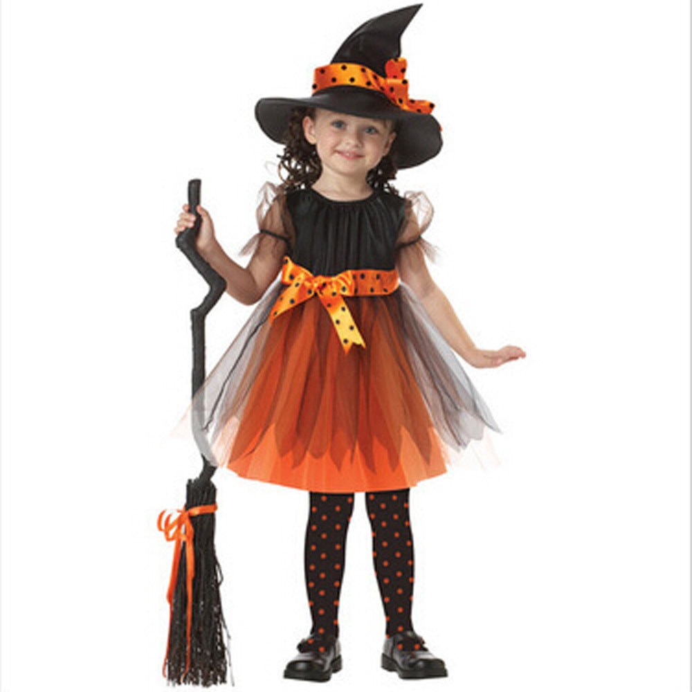 Småbarn barn baby jenter halloween skummel heks kostyme kjole festkjoler+lue antrekk halloween kostymer: Gul / 120