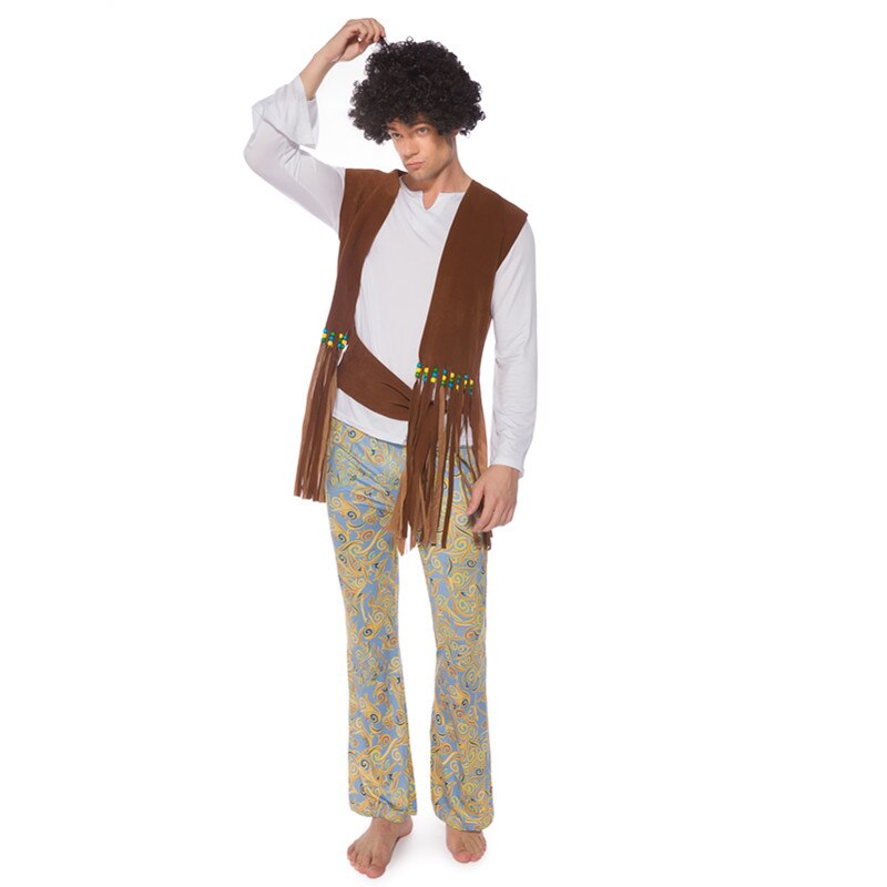 Adult Man's Hippie Suits Funny Fancy Rock Music Player Hippy Dress with Headband for Carnival Party Costumes