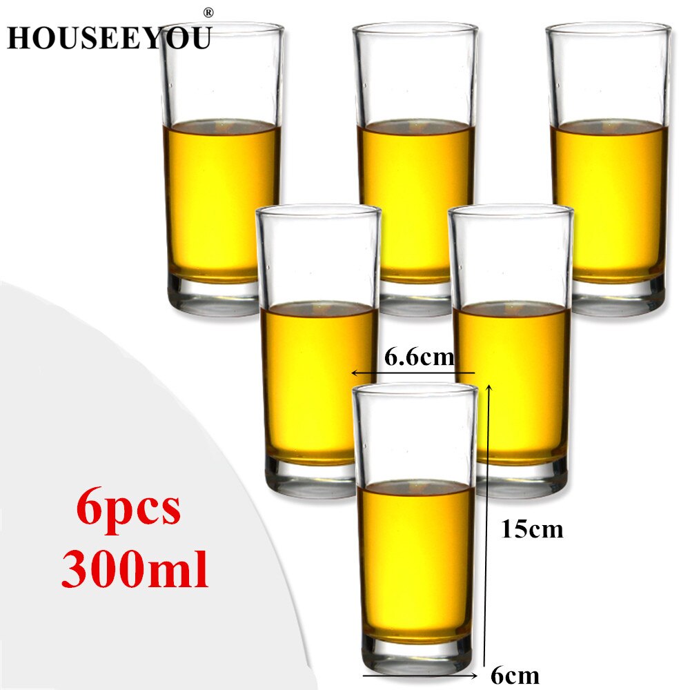 Houseeyou 6 stk / sett tykkere bunn rett vann kopp glass øl steins juicer krus drikkeflaske fest bar restaurant verktøy: 300ml 6 stk