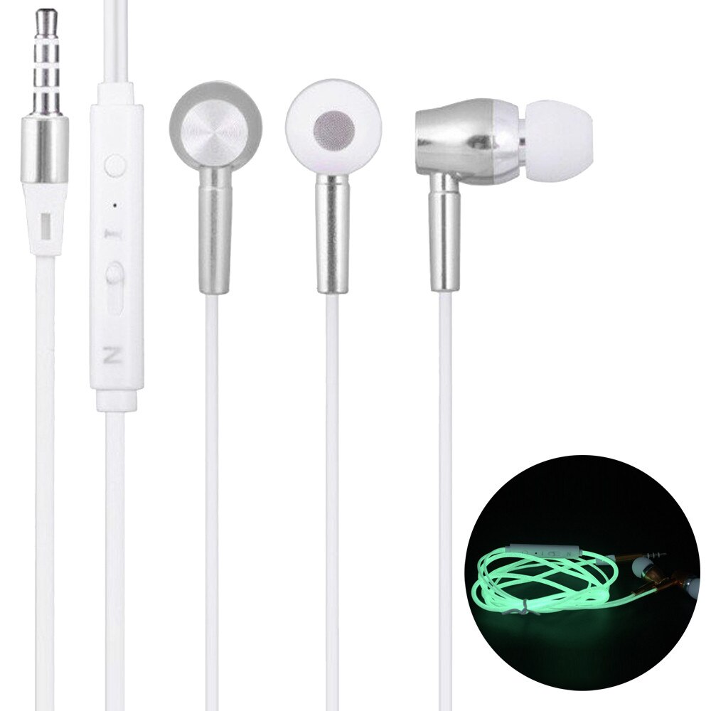 3.5 Mm In-Ear Stereo Lichtgevende Oordopjes Lichtgevende Hoofdtelefoon Nachtlampje Gloeiende Headset In-Ear Stereo Sport Hoofdtelefoon Met Mic: Silver