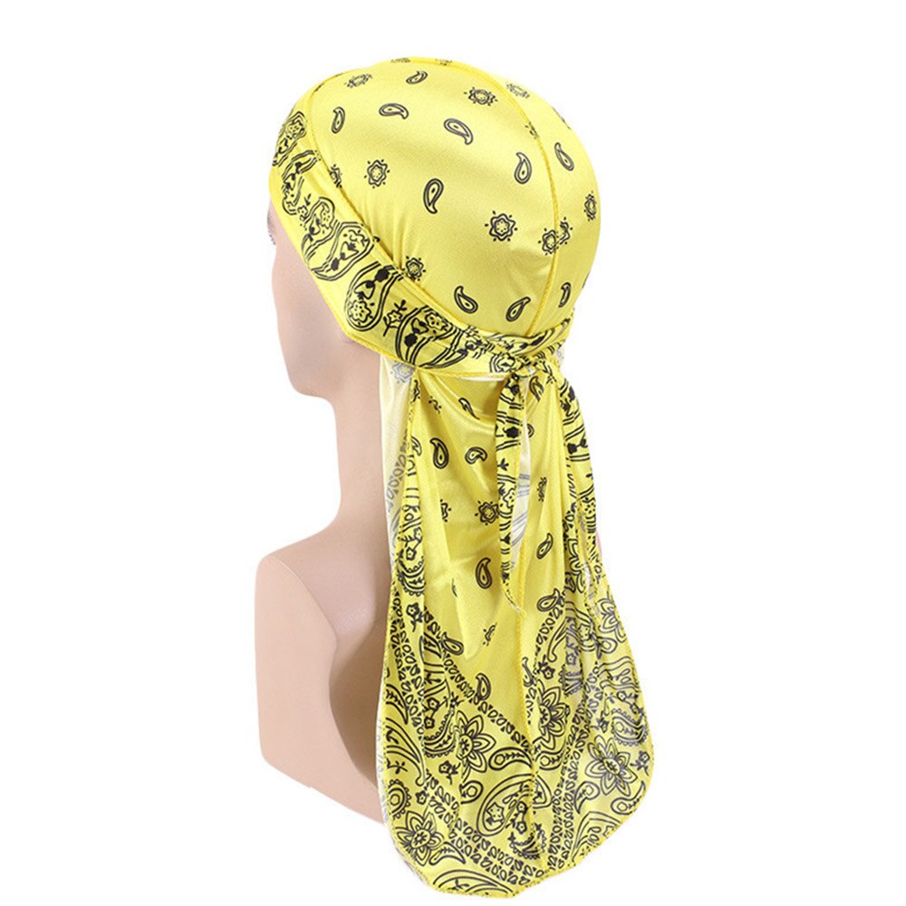 Pañuelo para la cabeza para hombre, pañuelo con estampado de Durag, sedoso: YELLOW