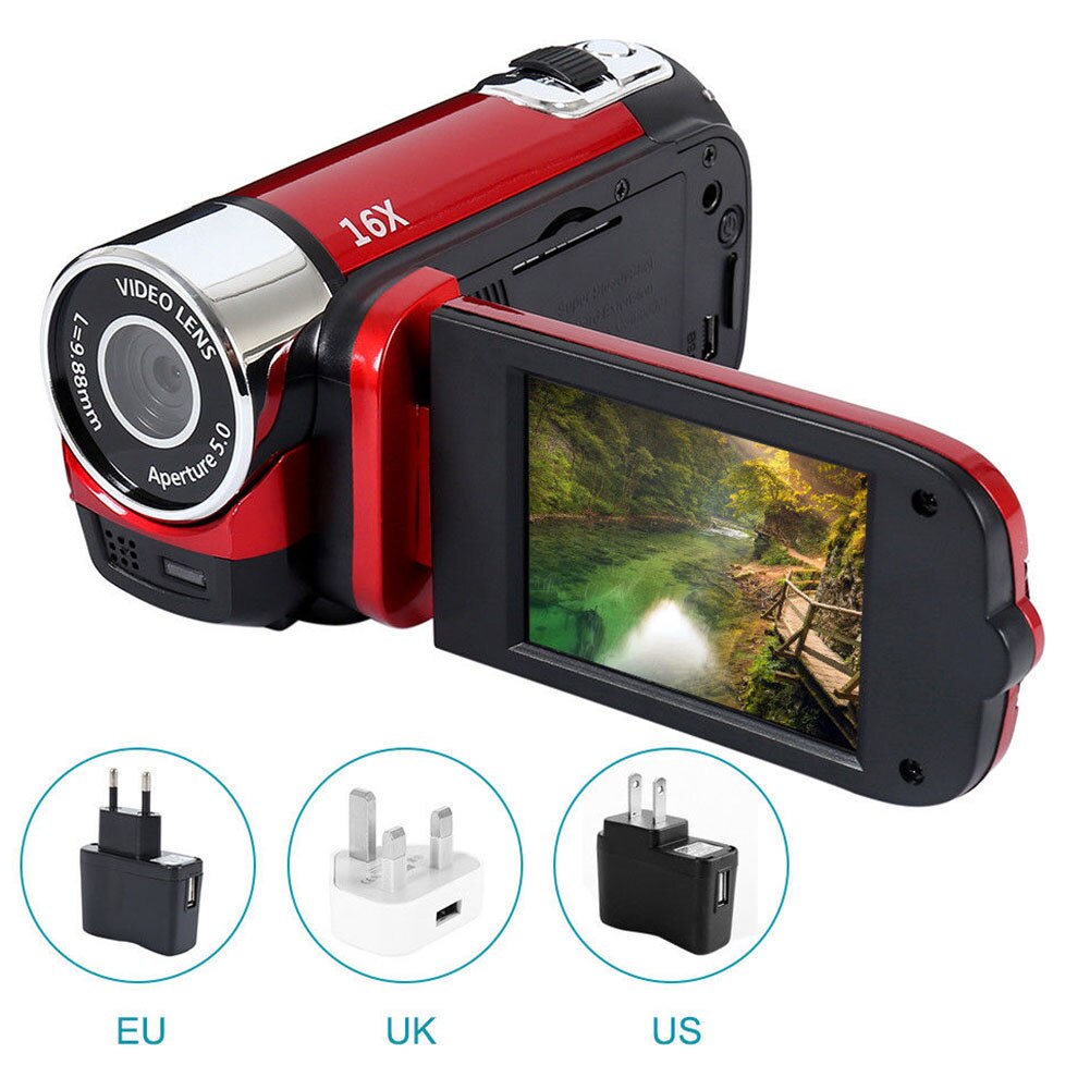 1080P Timed Selfie Shooting LED Light Digital Camera High Definition DVR Clear Night Vision Camcorder Portable Anti-shake Camera: Red US Plug