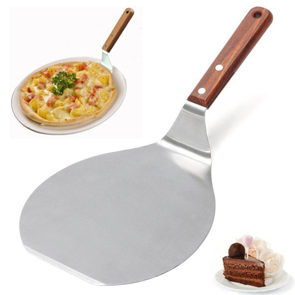 Pizzasten bagning kageværktøj 1 stk rustfrit stål anti-skoldningspizzaer spatel eg håndtag kage skovl køkken tilbehør