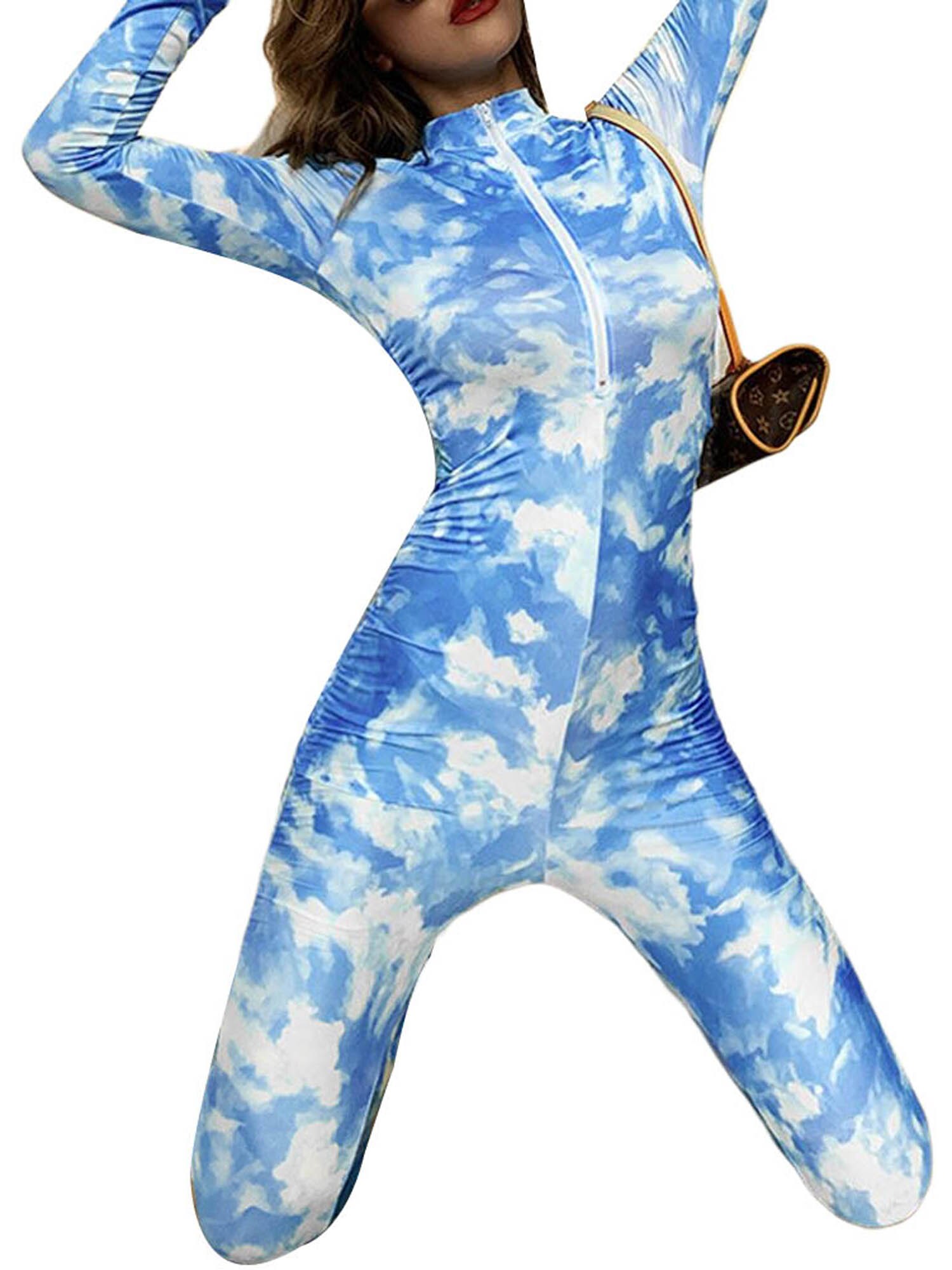 Vrouwen Lange Mouwen Tie-Dye Print Jumpsuit Dames Mode Jumpsuit Voor Sport Dagelijkse Slijtage: Blauw / S