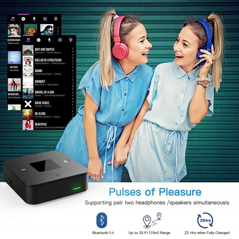 Latest Bluetooth V5.0 Transmitter Receiver 2-in-1 3.5mm Wireless Audio Adapter for TV Headphones Speaker Home Car Stereo System