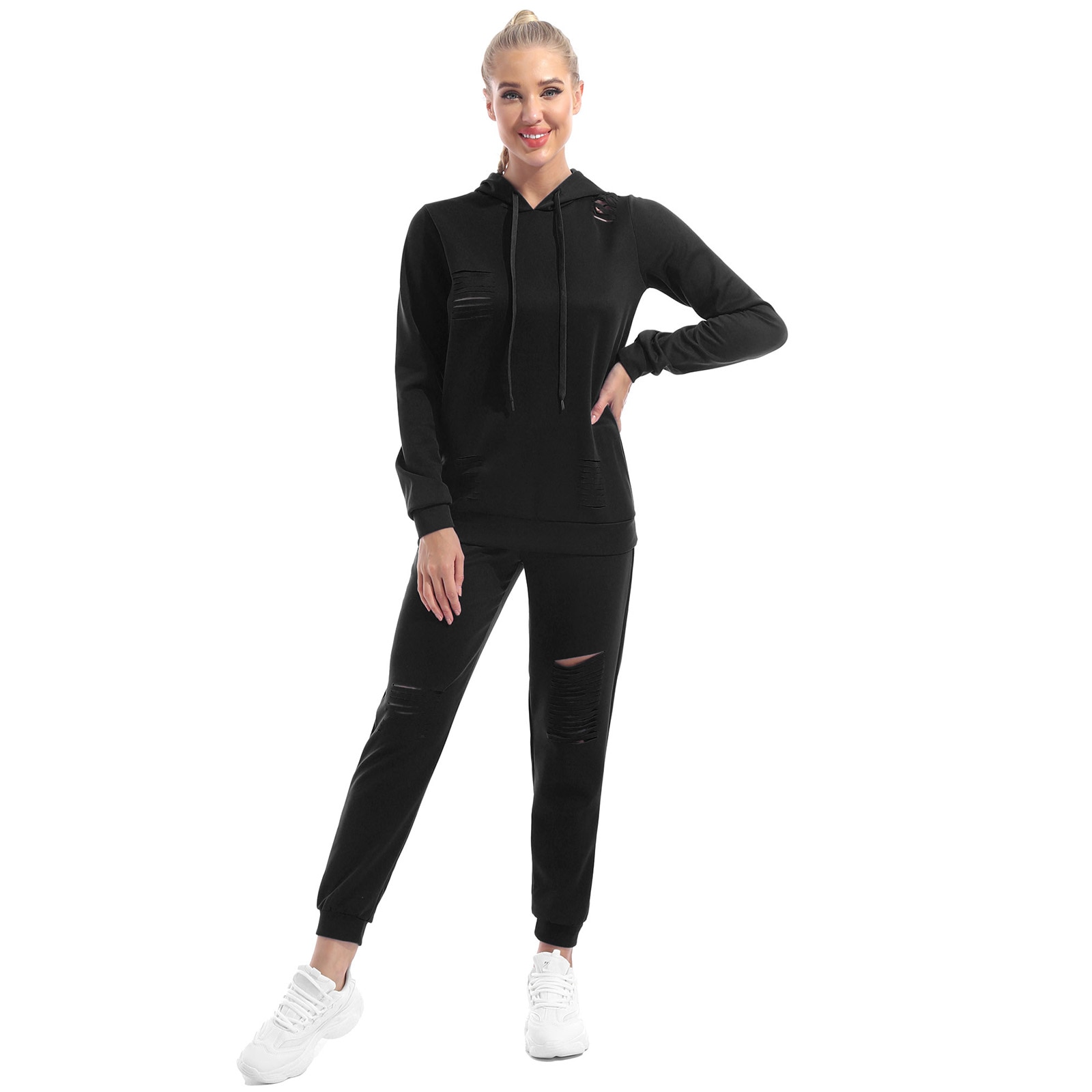 Mode Sport Trainingspakken Vrouwen Casual Sportswear Hooded Hoodie Lange Mouw Sweatshirt Top + Broek 2 Stuks Set Voor Running Gym fitness