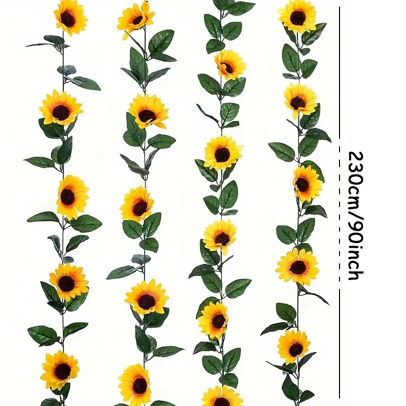 2,3 m simulierte Sonnenblumen-Dekoration, künstliche Rebe, gelbe gefälschte Seidenblume, Rebe plus Orchideenbaum, Hochzeit, Party, Hochzeitsdekoration