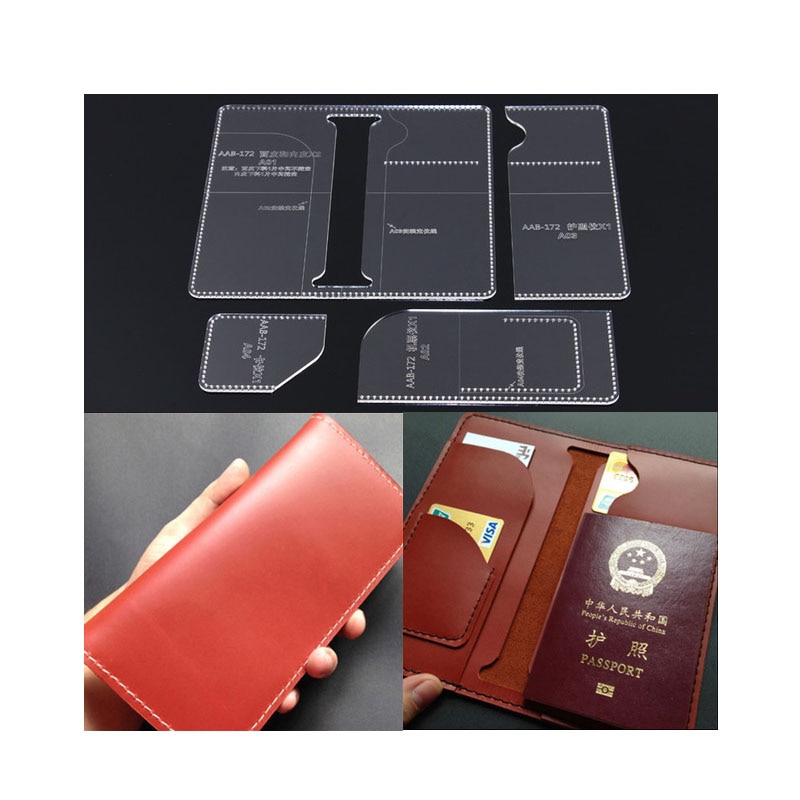 Soporte para pasaporte hecho a mano, plantilla de billetera larga, patrón de Cuero Acrílico transparente, artesanía de cuero 20x10x2cm