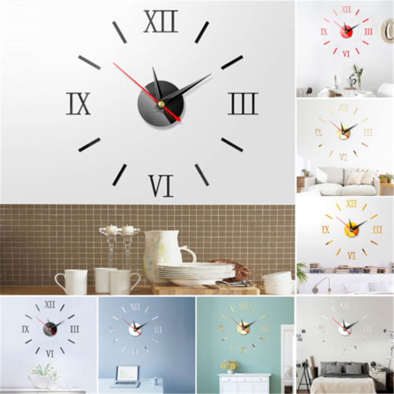 DIY Analoge 3D Spiegel Oppervlak Grote Aantal Wandklok Sticker Moderne Woninginrichting Romeinse wandklok