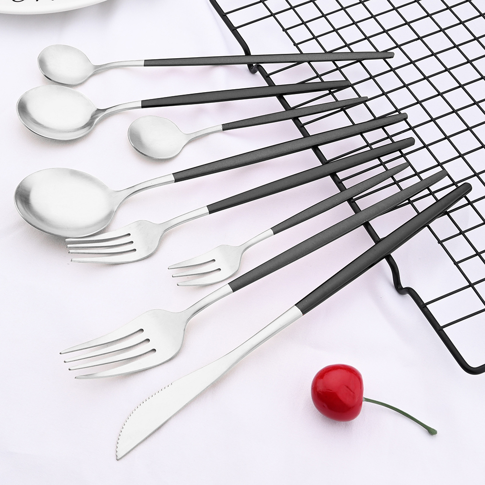Mat Zwart Zilver Bestek Set Keuken Servies Restaurant Upscale Westerse Servies Diner Mes Vork Koffie Lepel Bestek