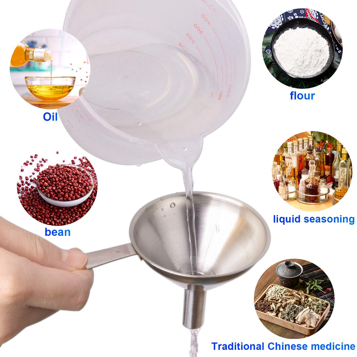 Stainless Steel Funnels For Kitchen With Handles Dry Ingredients & Powder, Durable And Dishwasher Safe-Set Of 6