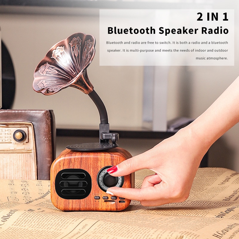 Retro Speaker Bluetooth Speaker Draagbare Mini Hout Draadloze Subwoofer Luidspreker Grammofoon Outdoor Speaker Ondersteuning Tf Fm Radio