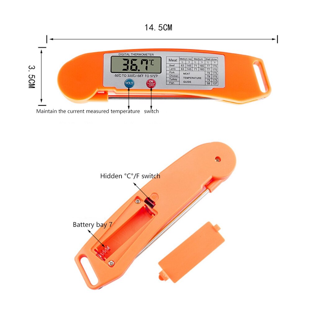 Digital Display Folding Food Thermometer Instant Digital Thermometer Kitchen Barbecue Food Thermometer