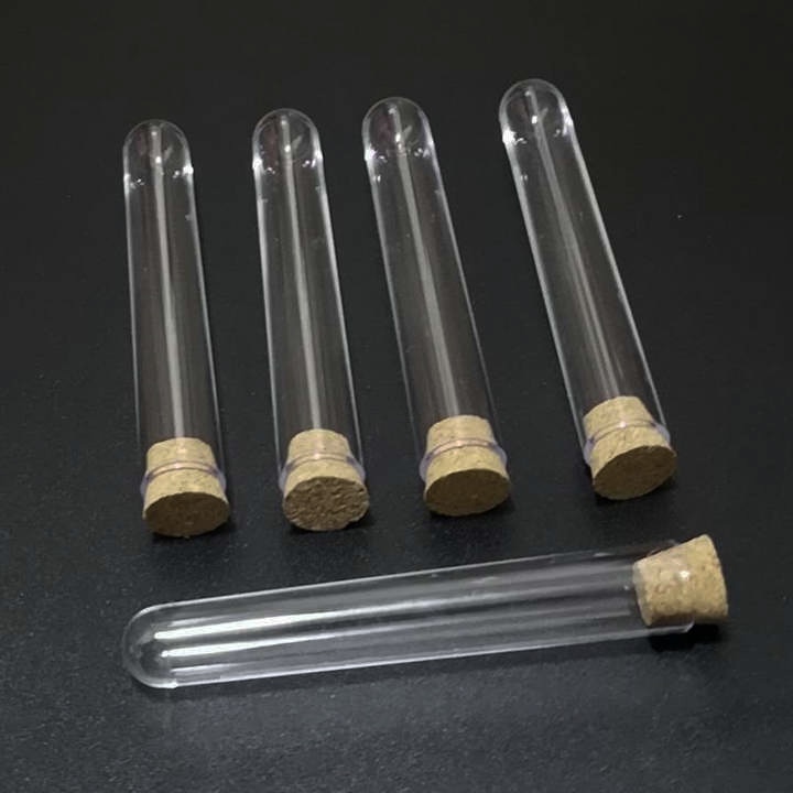 Tubos de ensayo de plástico con tapón de corcho, para pruebas de laboratorio, cristalería, 12x100mm, lote de 50 unidades
