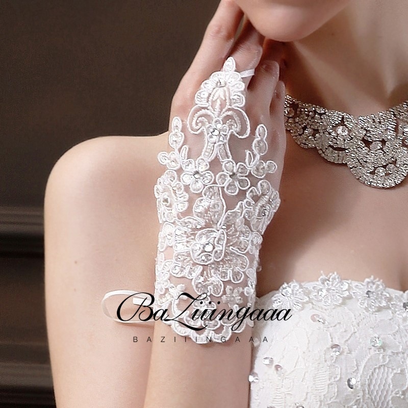 Gants De mariée courts, en dentelle rouge, sans doigts, accessoires De mariage, 15 pièces: 1