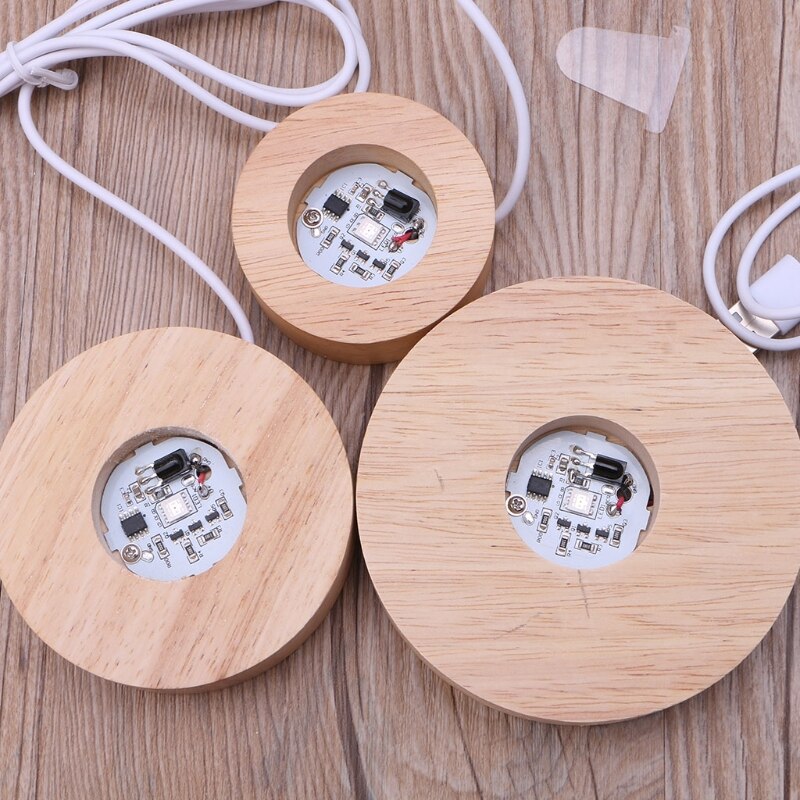 Adjustable Display Base Resin Art Display Wood LED 12 Colors RGB LED Base Vase Light with Remote Control DIY Night Light